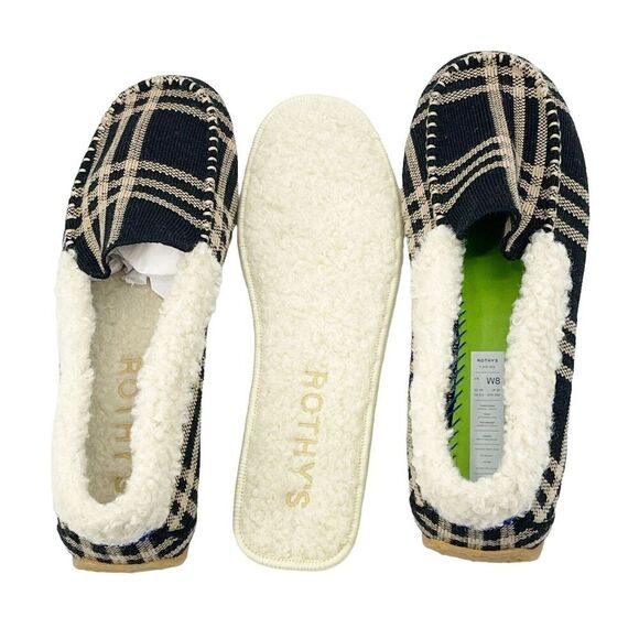 ROTHY'S Merino Wool Blend Slip-on Black Plaid Moccasin Slippers Size 8 NWOB - Picture 5 of 11